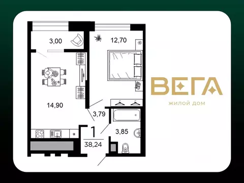 1-к кв. Рязанская область, Рязань ул. 1-я Железнодорожная (38.24 м)