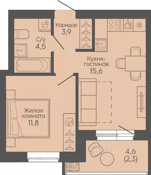 1-к кв. Волгоградская область, Волгоград Трехгорная ул., 27 (38.1 м)