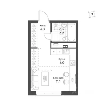 Студия Свердловская область, Екатеринбург Солнечный жилрайон,  (25.3 ...