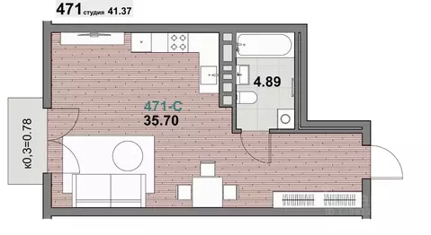 1-к кв. Калининградская область, Зеленоградск ул. Гагарина (41.37 м)