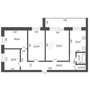 4-комнатная квартира: Тюмень, Транспортная улица, 119/2 (73.3 м)