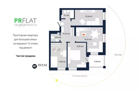 3-к кв. Свердловская область, Екатеринбург ул. Ботаническая, 22 (83.9 ...