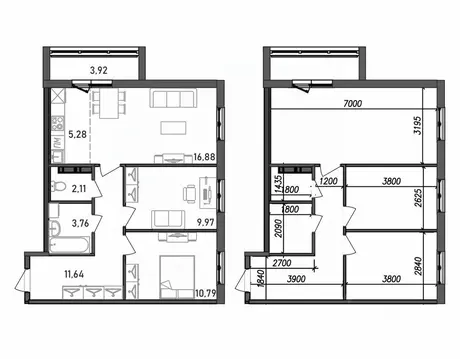 3-к кв. Карелия, Петрозаводск Флотилия жилой комплекс (64.35 м)