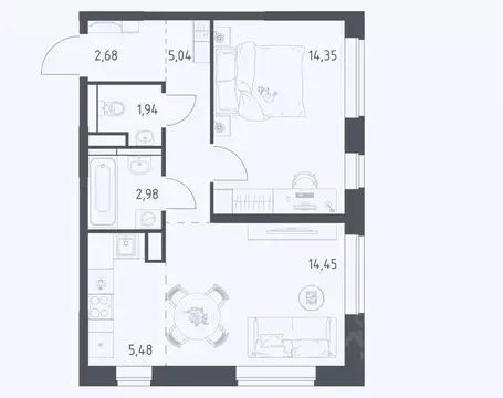 1-к кв. Москва Рязановское поселение, ул. Уточкина, 2к1 (46.0 м)
