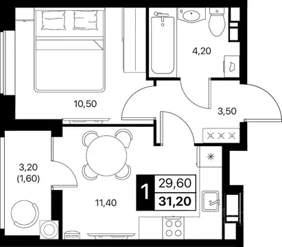 1-к кв. Ростовская область, Ростов-на-Дону Эстет жилой комплекс (31.2 ...