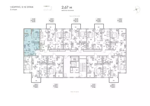 Квартира, 1 комната, 43.66 м