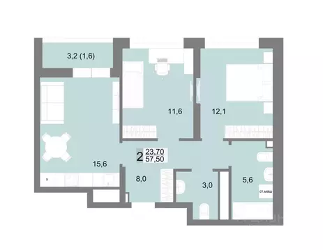 2-к кв. Свердловская область, Екатеринбург ул. Семена Лагоды, 80 (57.5 ...