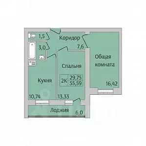 2-к кв. Новосибирская область, Новосибирск ул. Юности, 9 (55.59 м)