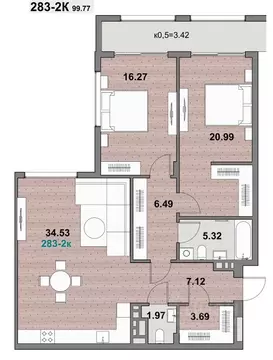 2-к кв. Калининградская область, Зеленоградск ул. Гагарина (99.77 м)
