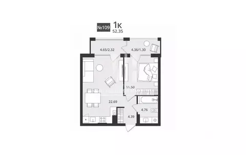1-к кв. Калининградская область, Светлогорск Новая ул., 108-114 (52.49 ...