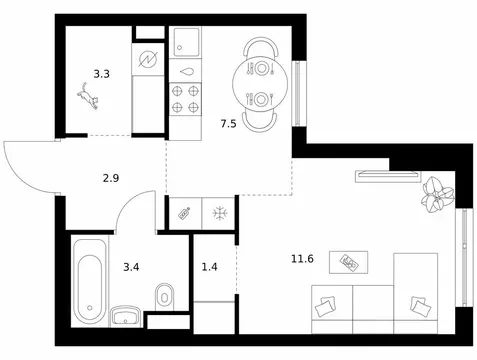 Квартира-студия: Москва, жилой комплекс Кавказский Бульвар 51, к3.6 ...
