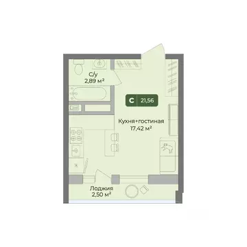 Студия Краснодарский край, Краснодар ул. Им. Сорока А.М., 5 (21.56 м)