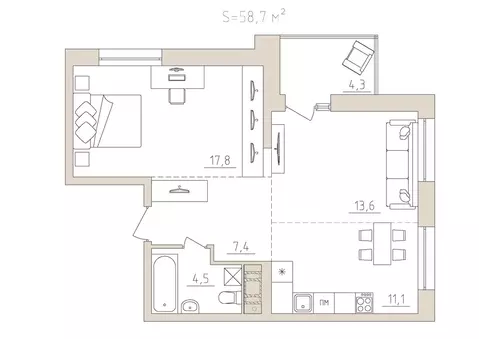 2-к кв. Карелия, Петрозаводск Закаменская наб., 3 (58.7 м)