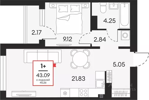1-к кв. Ханты-Мансийский АО, Сургут 37-й мкр,  (43.09 м)