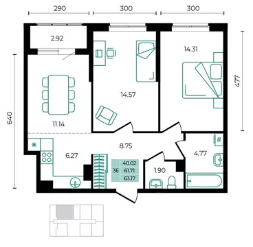 3-к кв. Адыгея, Майкопский район, пос. Тульский ул. Заречная (63.17 м)