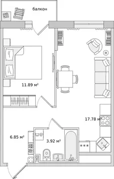 1-комнатная квартира: Новосаратовка, жилой комплекс Город Первых ...