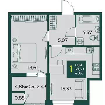 1-к кв. Краснодарский край, Краснодар Образцово мкр,  (41.86 м)