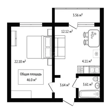 2-комнатная квартира: Новосибирск, улица Виктора Уса, 4 (46 м)