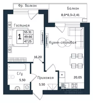 1-к кв. Калининградская область, Янтарный пгт ул. Советская (55.31 м)