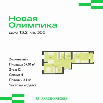 2-к кв. Свердловская область, Екатеринбург ул. Академика Парина, 25 ...