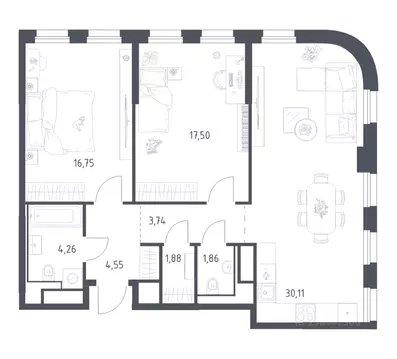 2-к кв. Москва Квартал на воде жилой комплекс, к5 (80.65 м)