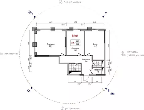 2-к кв. Калужская область, Обнинск ул. Усачева (66.9 м)