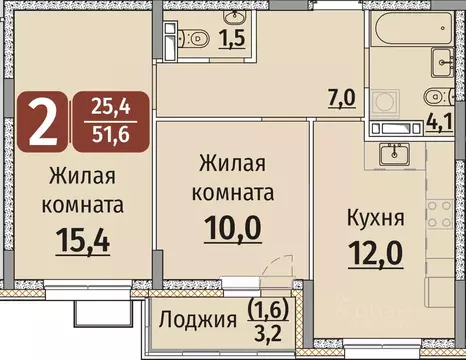 2-к кв. Чувашия, Чебоксары ул. Энергетиков, поз8 (53.2 м)