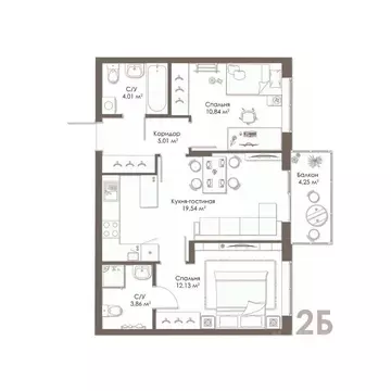 2-к кв. Рязанская область, Рязанский муниципальный округ, с. Дядьково ...