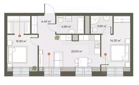 2-к кв. Санкт-Петербург Зеленогорская ул., 3 (66.4 м)