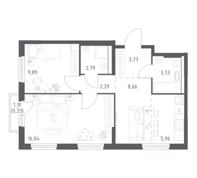 2-к кв. Башкортостан, Уфа ул. Минигали Губайдуллина, 8к9 (53.46 м)
