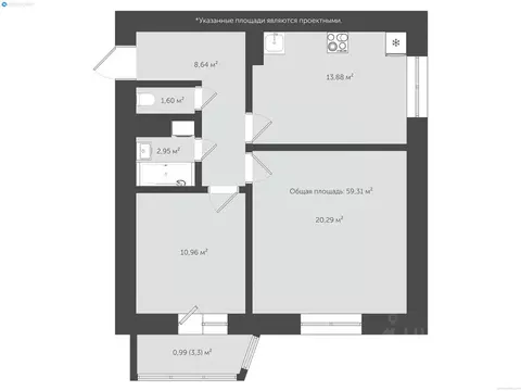 2-к кв. Ярославская область, Ярославль Суздальское ш., 64 (65.5 м)