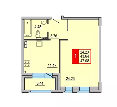 1-к кв. Тверская область, Тверь Петербургское ш. (47.08 м)