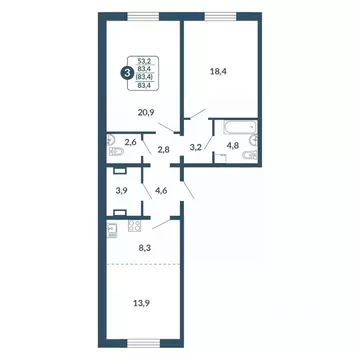 3-к кв. Кировская область, Киров Скандинавия жилой комплекс (83.4 м)