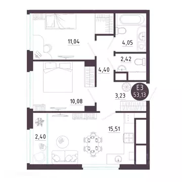 2-к кв. Рязанская область, Рязань Московское ш. (53.13 м)
