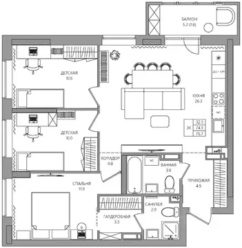 3-к кв. Пермский край, Пермь Батумская ул., 21 (75.7 м)