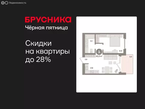 1-комнатная квартира: Екатеринбург, улица Советских Женщин (45 м)