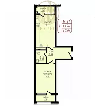 1-к кв. Ставропольский край, Кисловодск ул. 40 лет Октября, 37 (47.84 ...