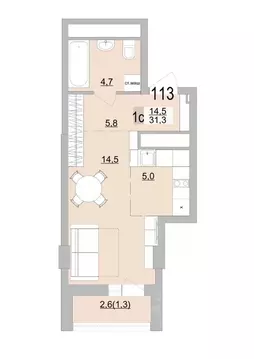 Студия Свердловская область, Екатеринбург ул. Черкасская, 5к3 (31.3 м)