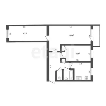 3-комнатная квартира: Тюмень, улица Серова, 19 (58.1 м)