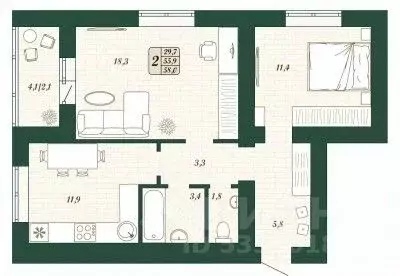 2-к кв. Самарская область, Волжский район, Смышляевка городское ...