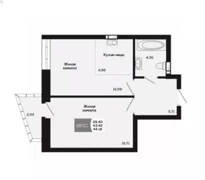 2-к кв. Новосибирская область, Новосибирск ул. Титова, 48 (43.42 м)