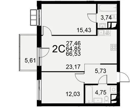 2-к кв. Тульская область, Тула Пушкинская ул., 2Г (64.85 м)