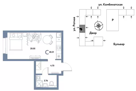 1-комнатная квартира: Екатеринбург, Ленинский район (28.51 м)