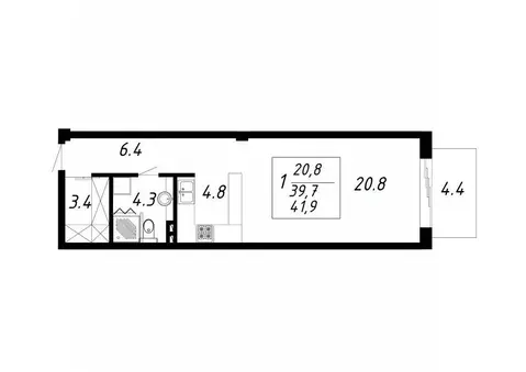 1-к кв. Ставропольский край, Ессентуки Озеро жилой комплекс (41.9 м)