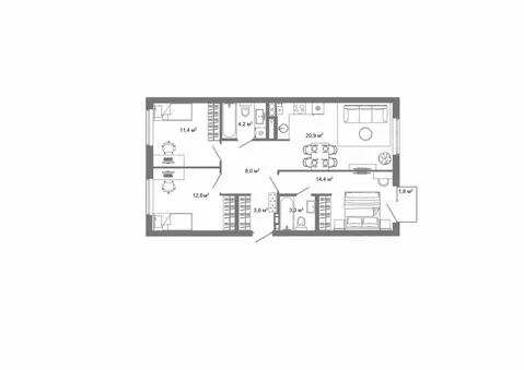 3-к кв. Астраханская область, Астрахань ул. Латышева (80.2 м)