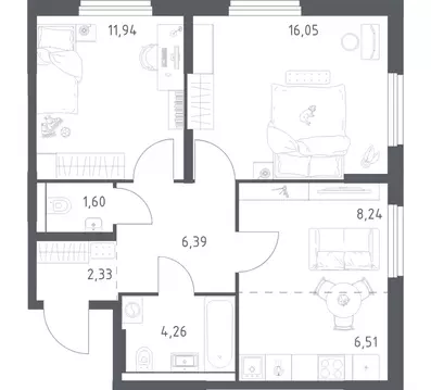 2-к кв. Башкортостан, Уфа ул. Минигали Губайдуллина, 8к9 (57.32 м)