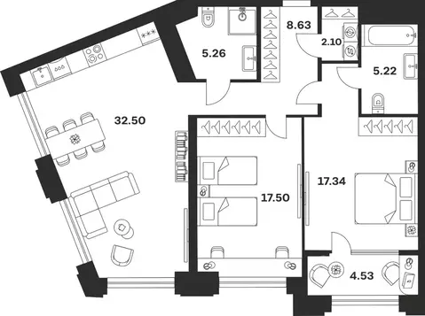 2-к кв. Тульская область, Тула ул. Болотникова, 4 (93.08 м)