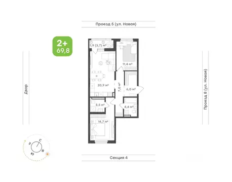 2-к кв. Свердловская область, Екатеринбург Академический мкр, 20-й ...