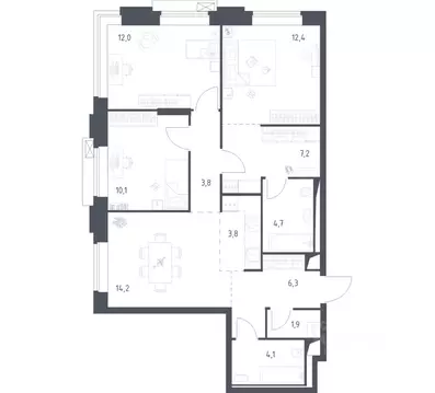 3-к кв. Москва Верейская 41 жилой комплекс, 3.1 (80.78 м)