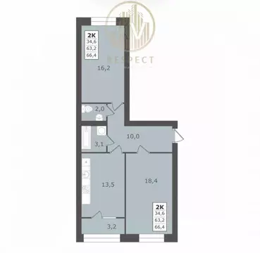 2-к кв. Ставропольский край, Ессентуки ул. Имени Рыбникова, 6 (66.4 м)